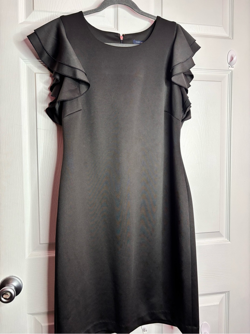 Tommy Hilfiger Black Scuba Flutter Ruffle Sleeve Dress Size 16